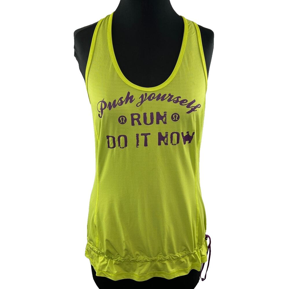 LULULEMON Energy SL PUSH YOURSELF RUN Race Back Vibrant Green Purple Tank 8